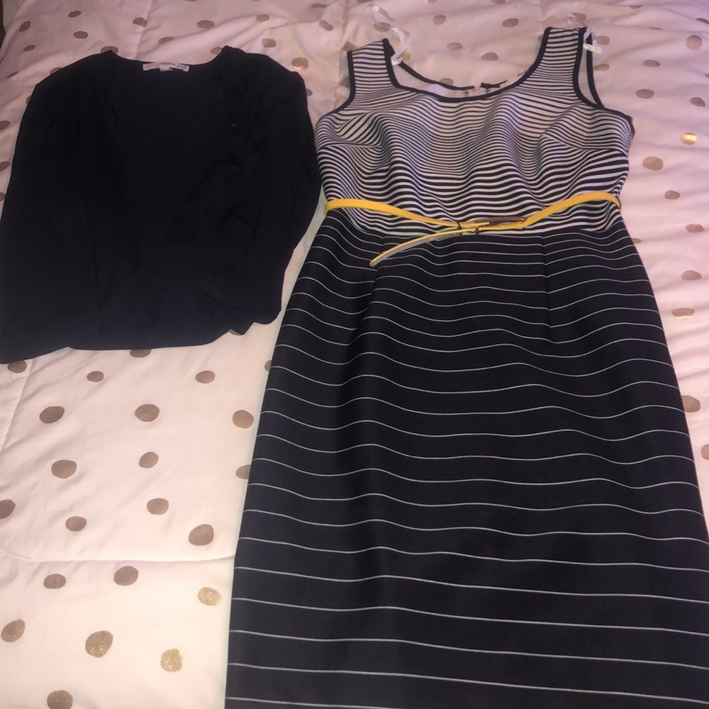 Navy blue and white dress with matching shaw